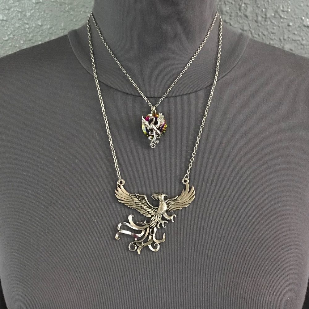 Rising Phoenix Jean Grey Silver Handmade 2-Layer Mythology Necklace Marvel Comic - Picture 7 of 15